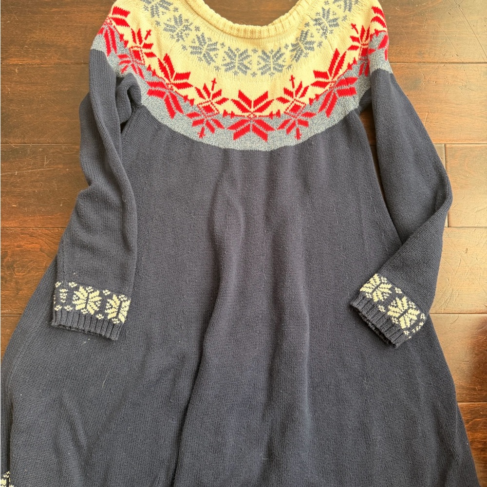 Hanna Andersson Navy, Cream & Red Nordic Knit Kids Dress